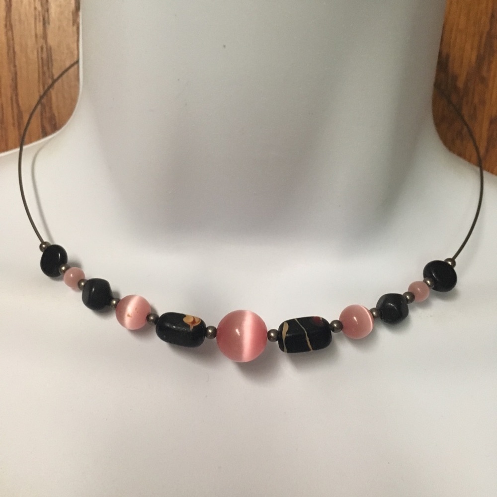 Onyx and Pink Moonstone Choker Necklace